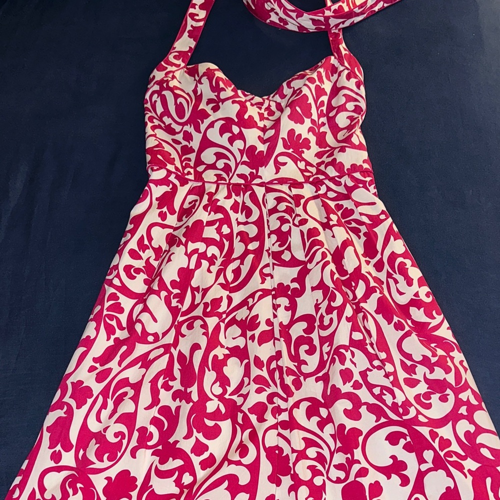 Nicole Miller Elegant Strapless Pink and White Dress